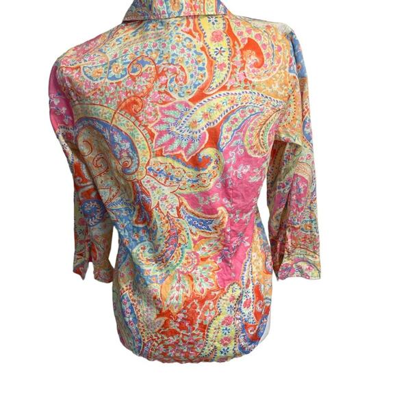 LAUREN BY  RALPH LAUREN Bright Paisley Button Up Blouse Size Petite Medium - Picture 3 of 4